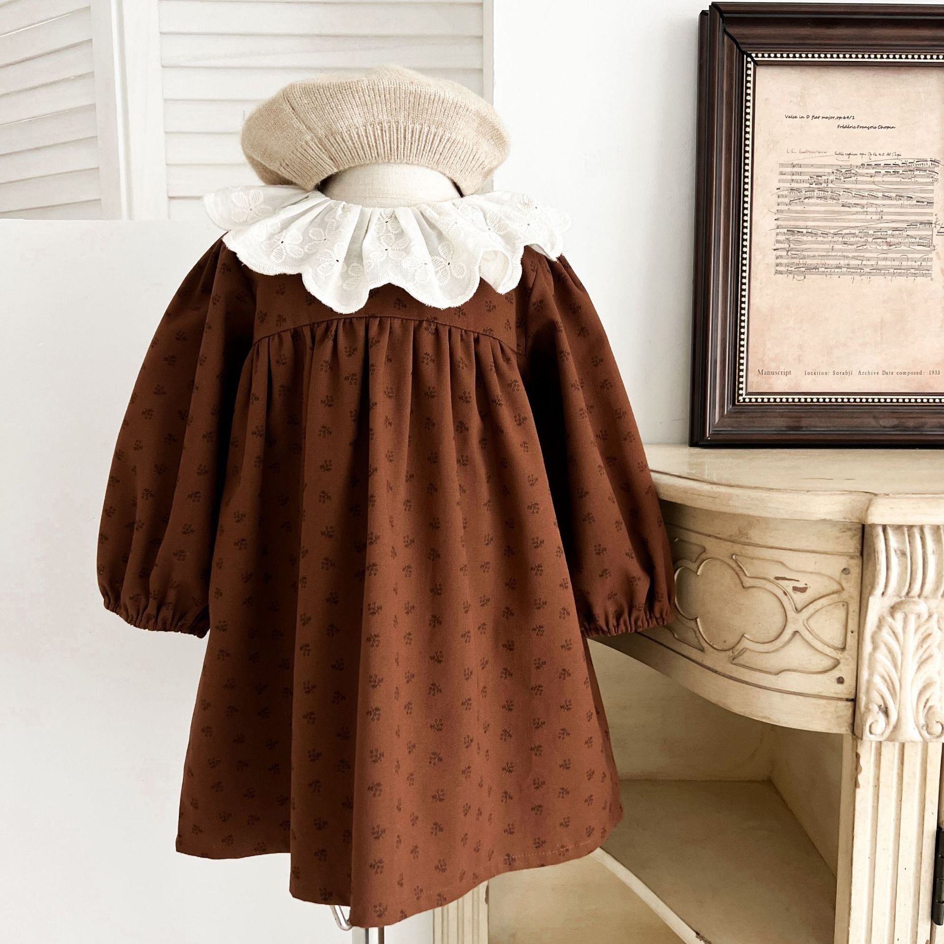 ベビーキッズ女の子100％フリル襟付きリンクコーデ ロンパース