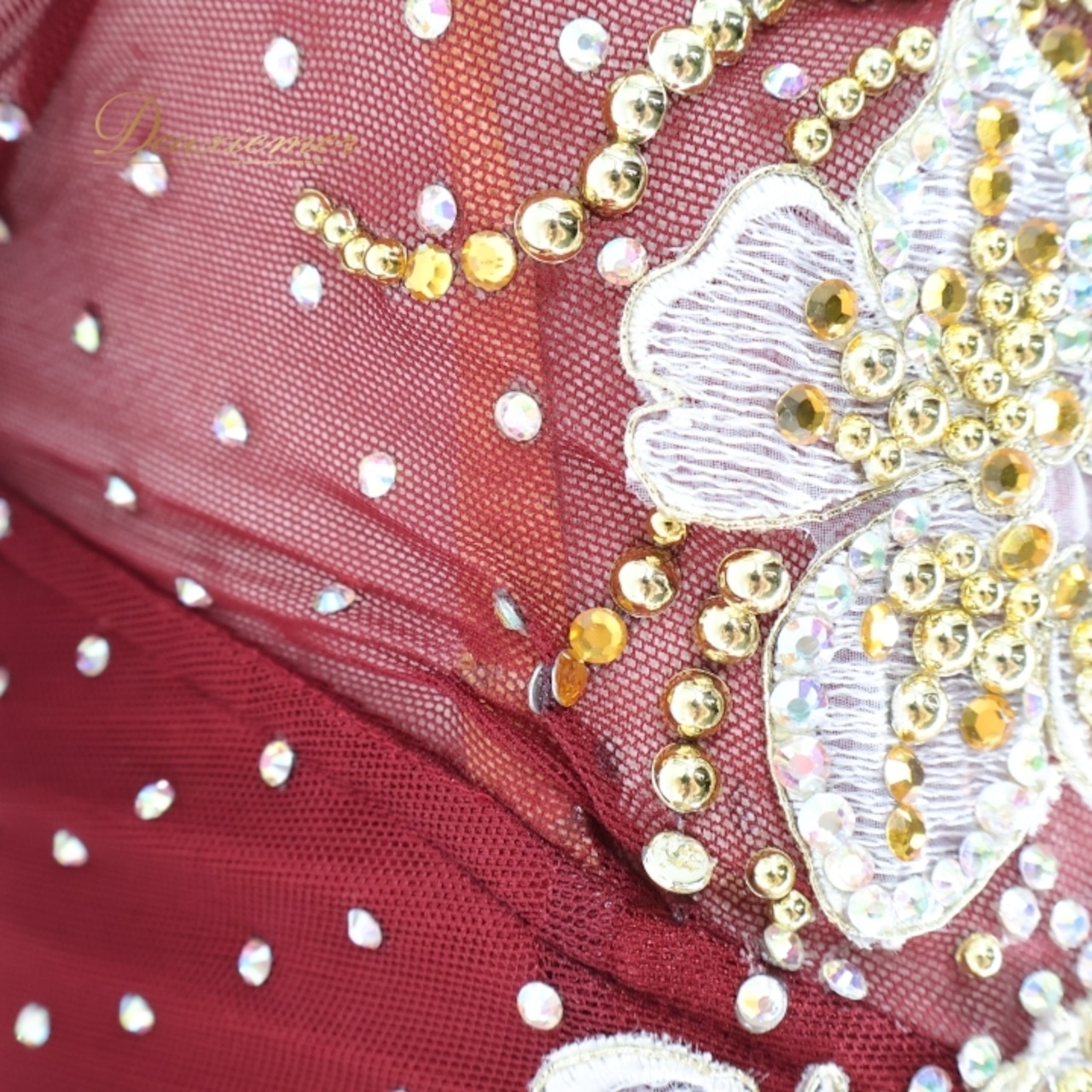 社交ダンス 衣装 スタンダードドレス ワンピース ドレス スタンダード ワインレッド ゴールド 金 赤 デモ 競技 ダンス パーティ 発表会 上品 フロート レース 華やか レッド系 エレガント 輝き 高級感 おしゃれ 美しい フォーマル ステージ コスチューム