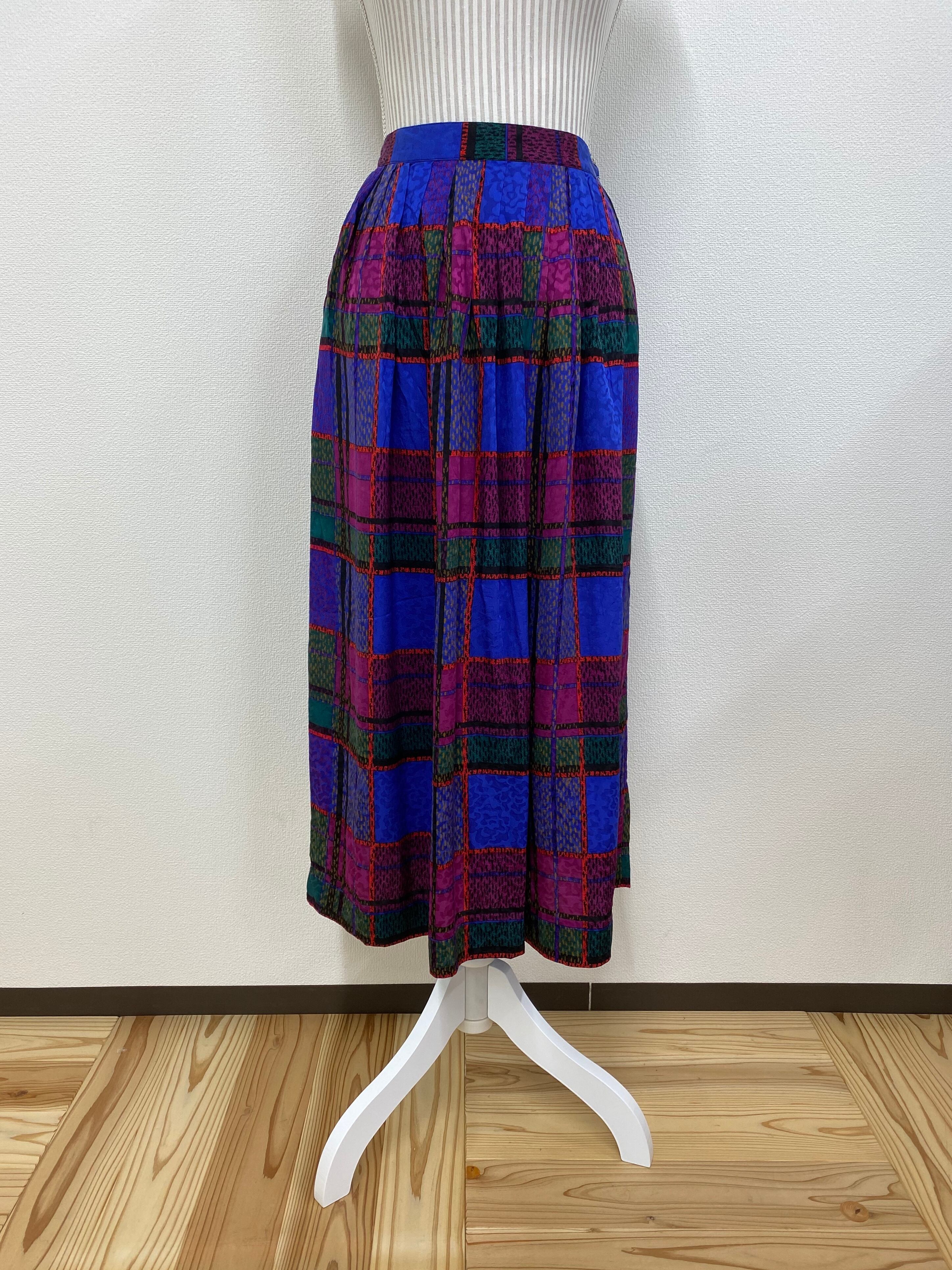 【JERRI SHERMAN】bright check tuck pleats skirt