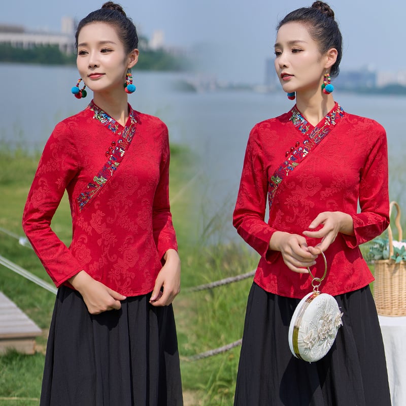 チャイナ服 トップス 長袖 刺繍 民族風トップス zt421 チャイナ服 トップス 長袖 刺繍 民族風トップス zt421
