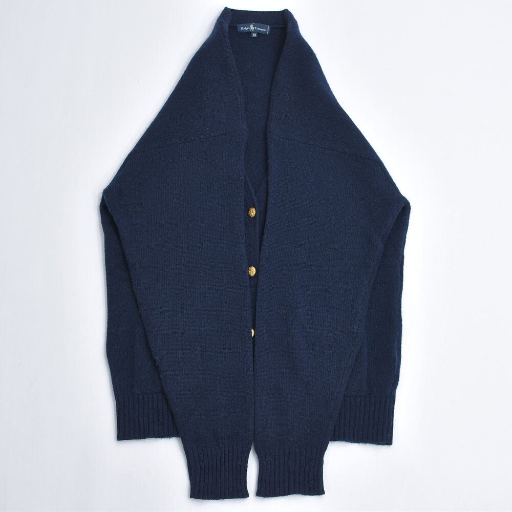 ビンテージ ラルフローレン ロゴ刺繍 ウール Vネック ニット カーディガン Ralph Lauren - ビンテージ ラルフローレン ロゴ刺繍 ウール Vネック