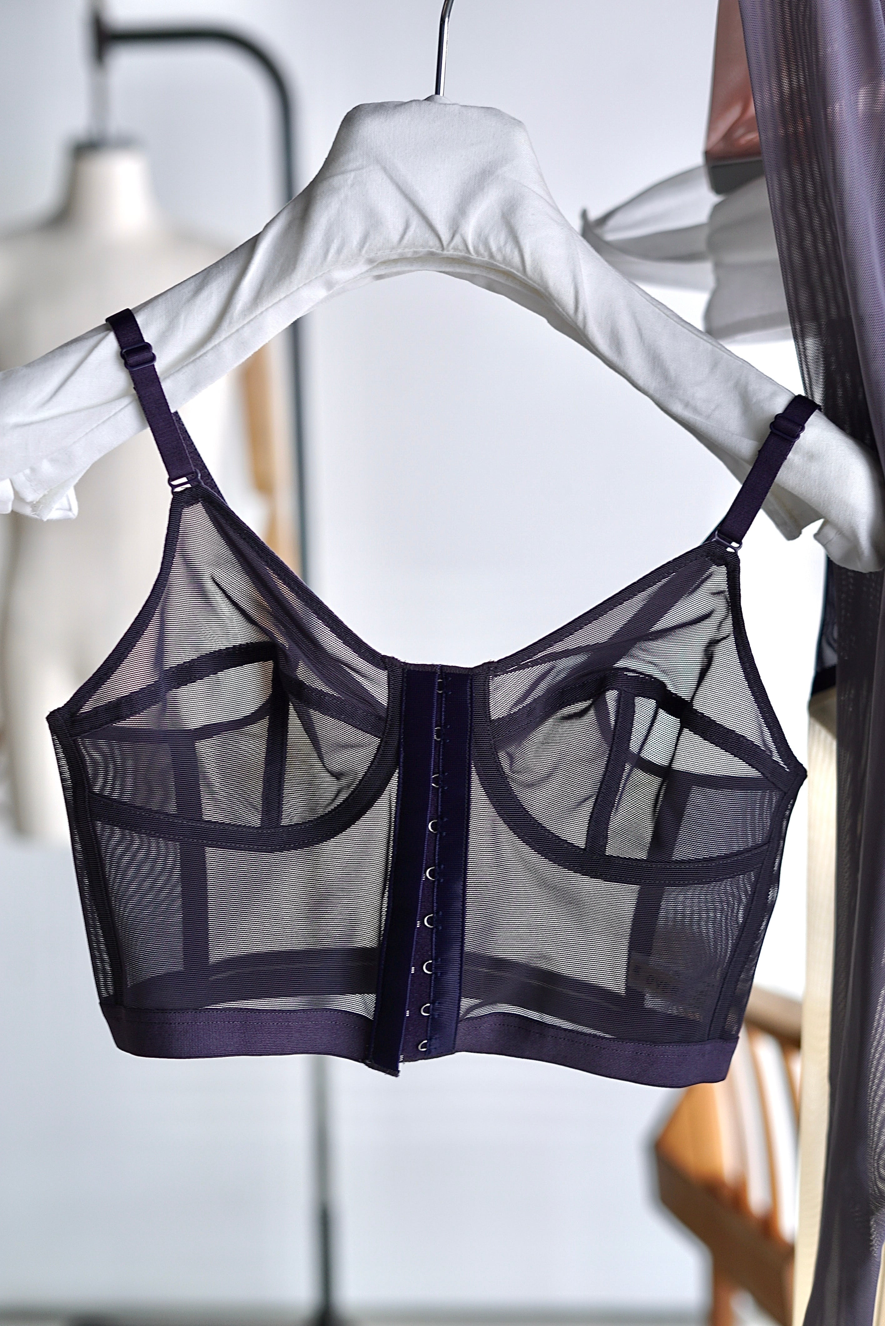 OVERNEATH / NET×BUSTIER (Bustier / 036N) ( Dusty Pink×Grey , Navy
