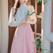 Fake Two-piece Set Elegant Lady Dress 5090