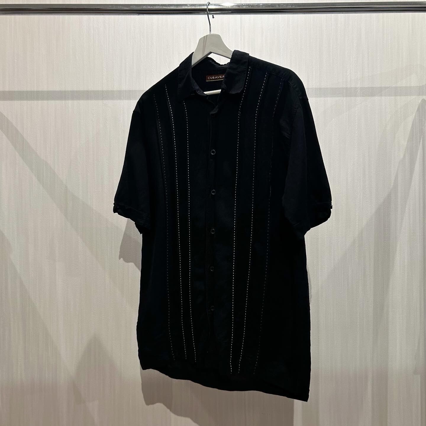 90s CUBAVERA Linen and rayon mix "vertical stripe"S/S button down shirt【高円寺店】