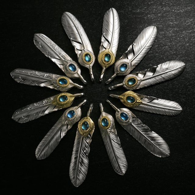 オールドLフェザーK18ハートフェザーペンダント02 w レインボー