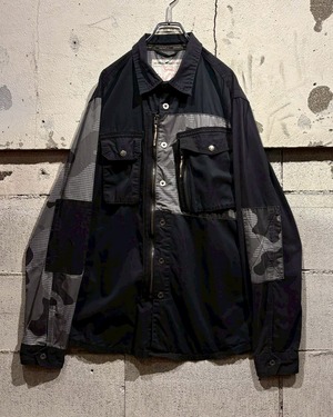【Caka otto】 “TRIPLEFIVESOUL”Camouflage × Houndstooth Switching Loose Shirt Jacket