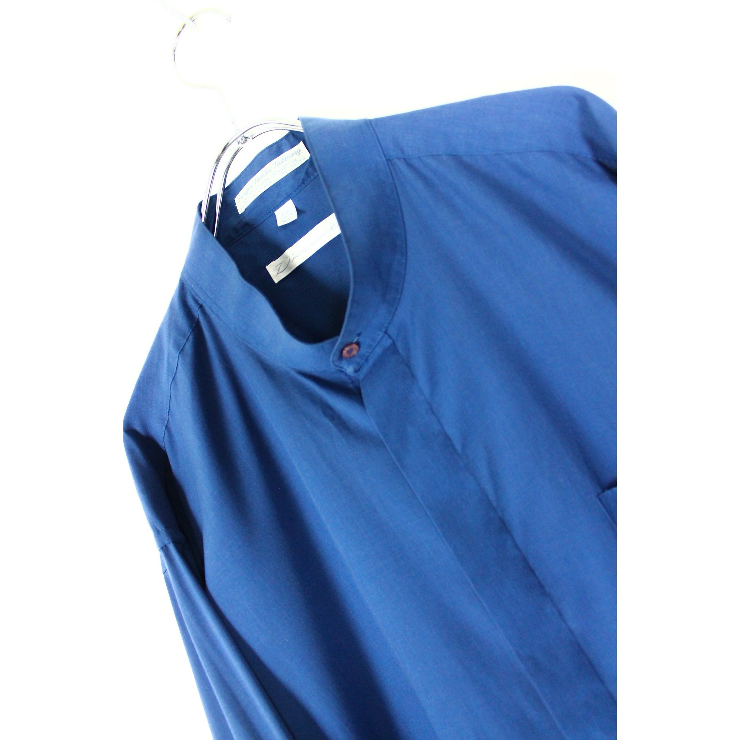 オーバーサイズ コバルトブルー フライフロントバンドカラーシャツ
