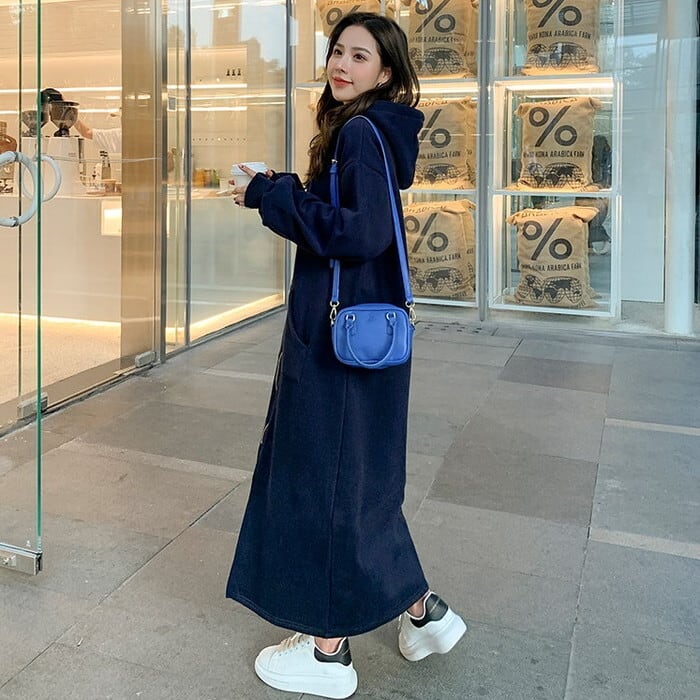 UN3D フード付きロングパーカーワンピース ネイビー　サイズ【36】 KOBE LETTUCE（神戸レタス） ワンピース フード付裏起毛マキシ丈