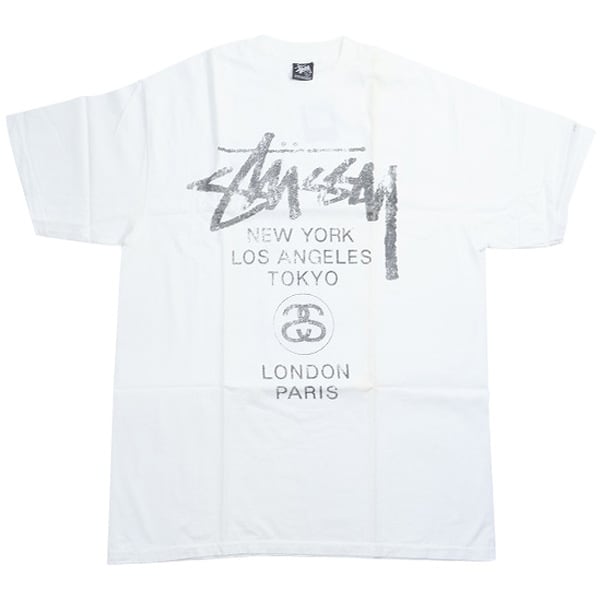 STUSSY ステューシー かすれWORLD TOUR Tシャツ 白黒 Size【L】 【中古