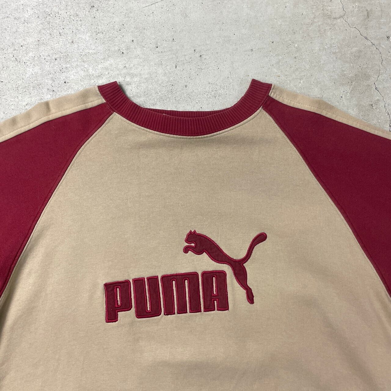 90年代 PUMA プーマ フロントロゴ 刺繍 バイカラー スウェットシャツ