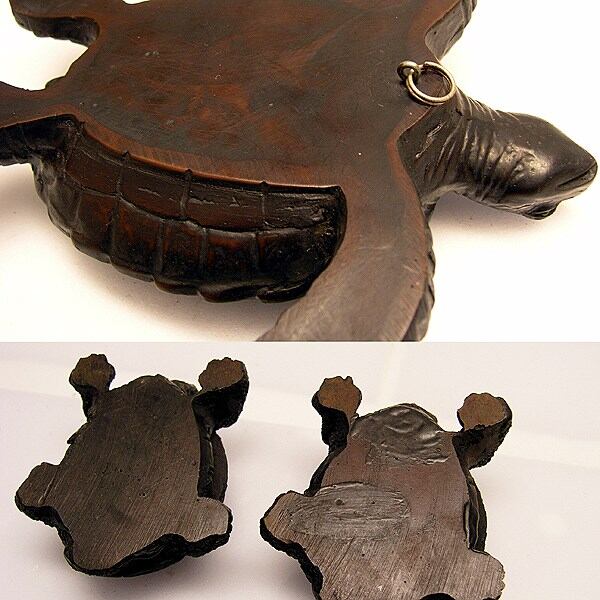 黒檀・親子亀・彫り物・No.130308-02・梱包サイズ60 | リサイクル