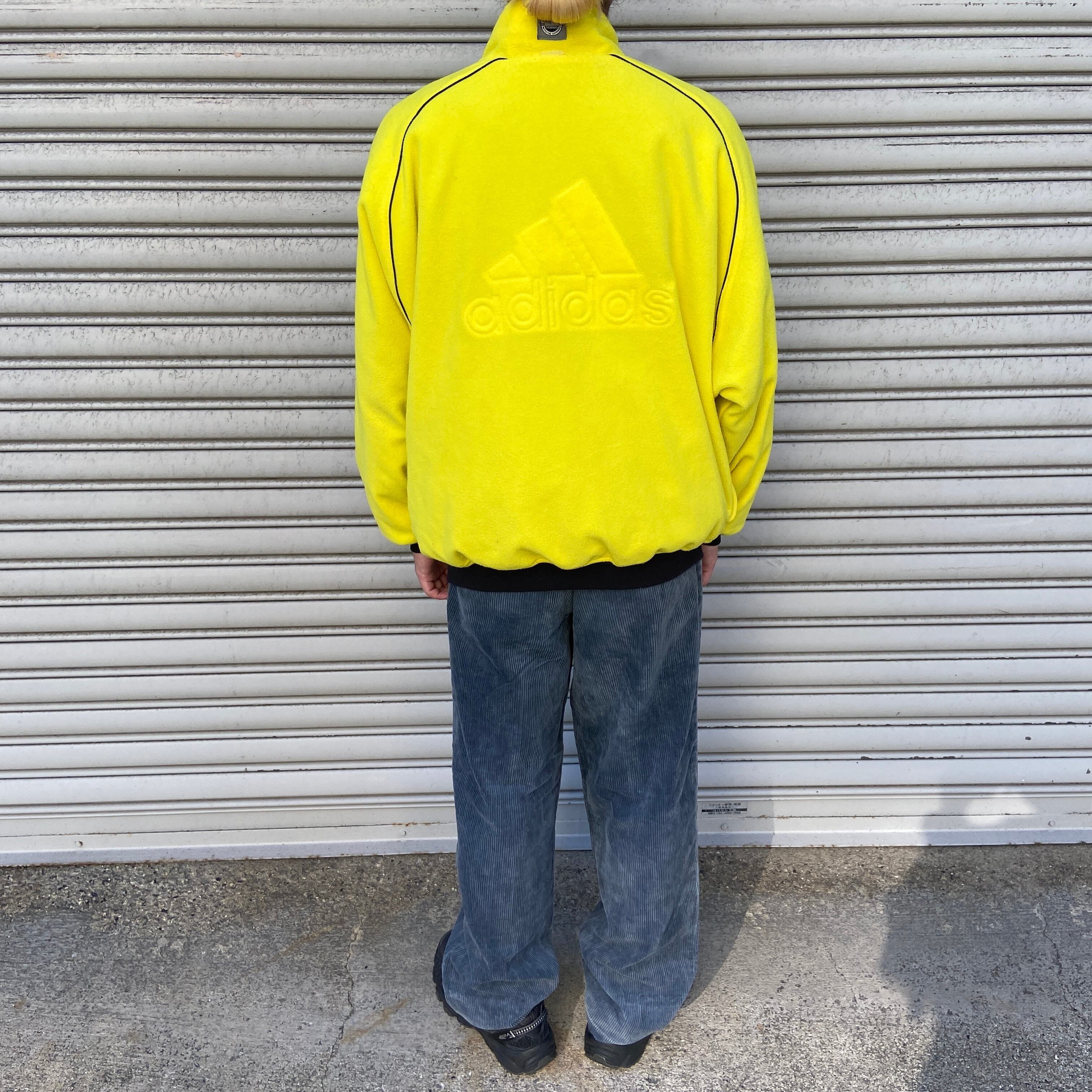 90s adidas リバーシブルナイロンジャケット 万国旗タグ 紺 黄 M 