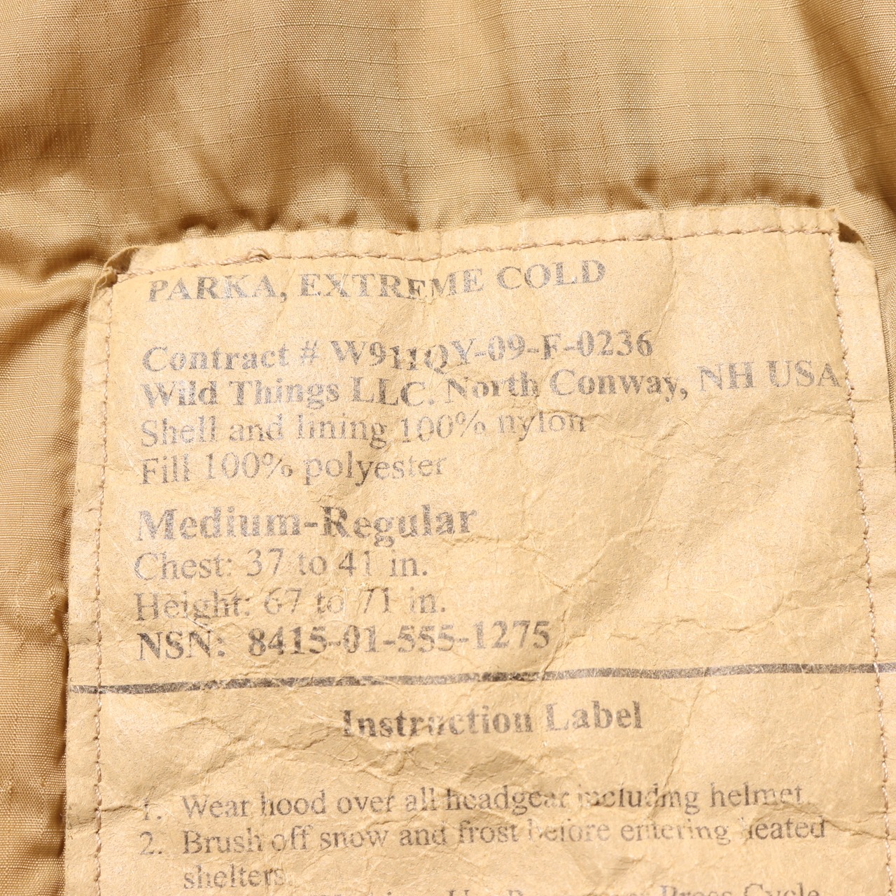 美品 M-R 09年 ワイルドシングス プリマロフト コヨーテブラウン ダウンジャケット パーカー USMC