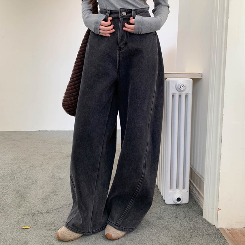 fleece-lined high-waist denim pants　J00373