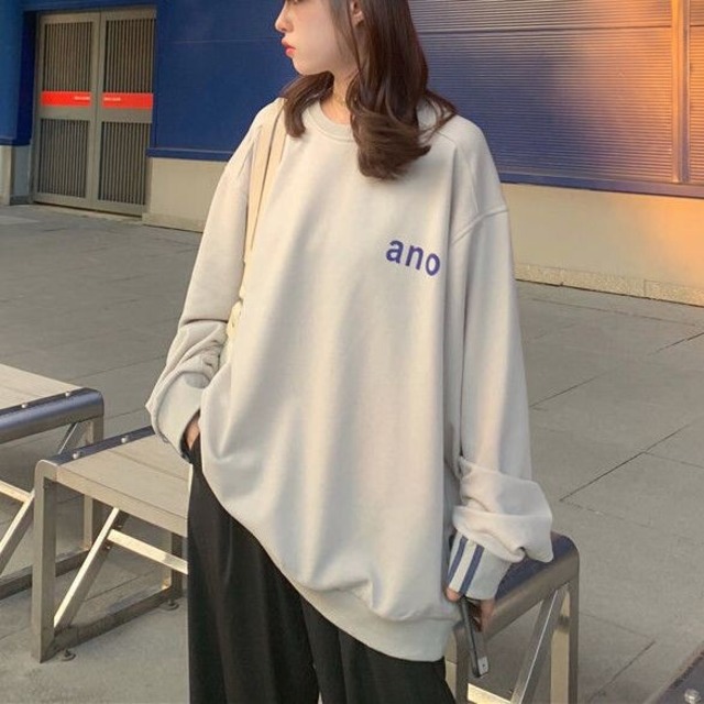 トップス トレーナー スウェット スエット カットソー ロゴ ライン 大きめ 大きいサイズ お揃い 双子コーデ 秋 冬 A1077 Happinessshop ハピネスショップ レディース ファッション アイテム トレンド