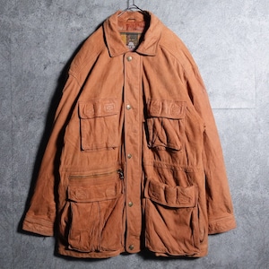 Brown leather many pocket design coveralls
