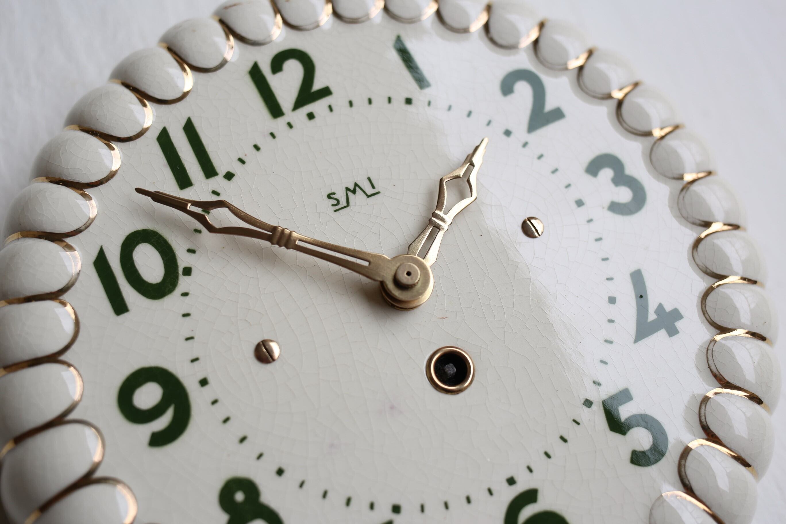 フランス アンティーク ヴィンテージ SMI社 陶器 壁掛け時計 『gâteau