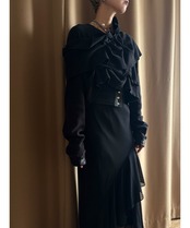 frill gather design thermal black remake tops-5037-10