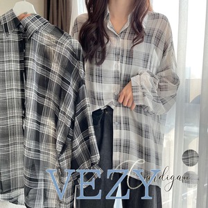 チェック柄 カーディガン 長袖 ロングカーディガン 薄手 シアー シャツブラウス UV防止 トップス 春夏 カジュアル チェックシャツ 着やせ 羽織り シャツ ブラウス ベジー VEZY ItemNo.【15516577 】
