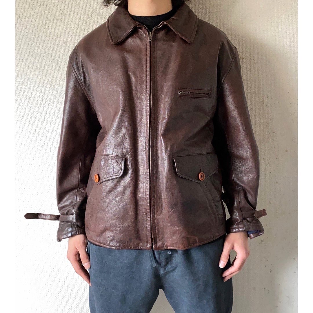vintage 80s〜90s c.p.company brown design leather jacket