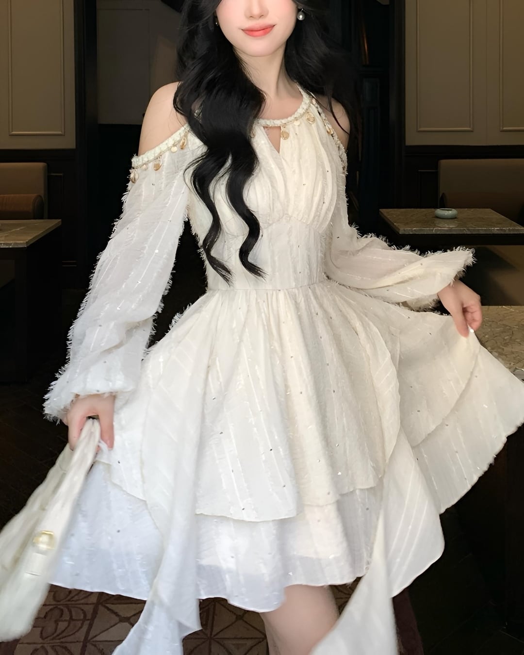 オープンショルダーシェルワンピース 2408083