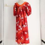 フラダンス 衣装 FANCY DRESS ファンシードレス ワンピース ドレス レッド系 プルメリア柄 花柄 植物柄 ハワイアンプリント ハワイアン アロハ フラ ダンス レッスン 練習 オレンジ系 赤 橙 白 茶 ホワイト系 ブラウン系 華やか 鮮やか かわいい おしゃれ 上品