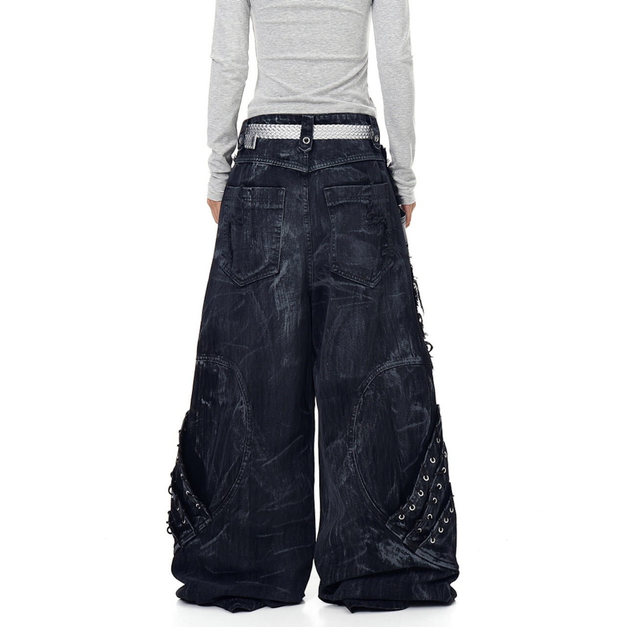 ストリート ダメージ加工デニムパンツ P366