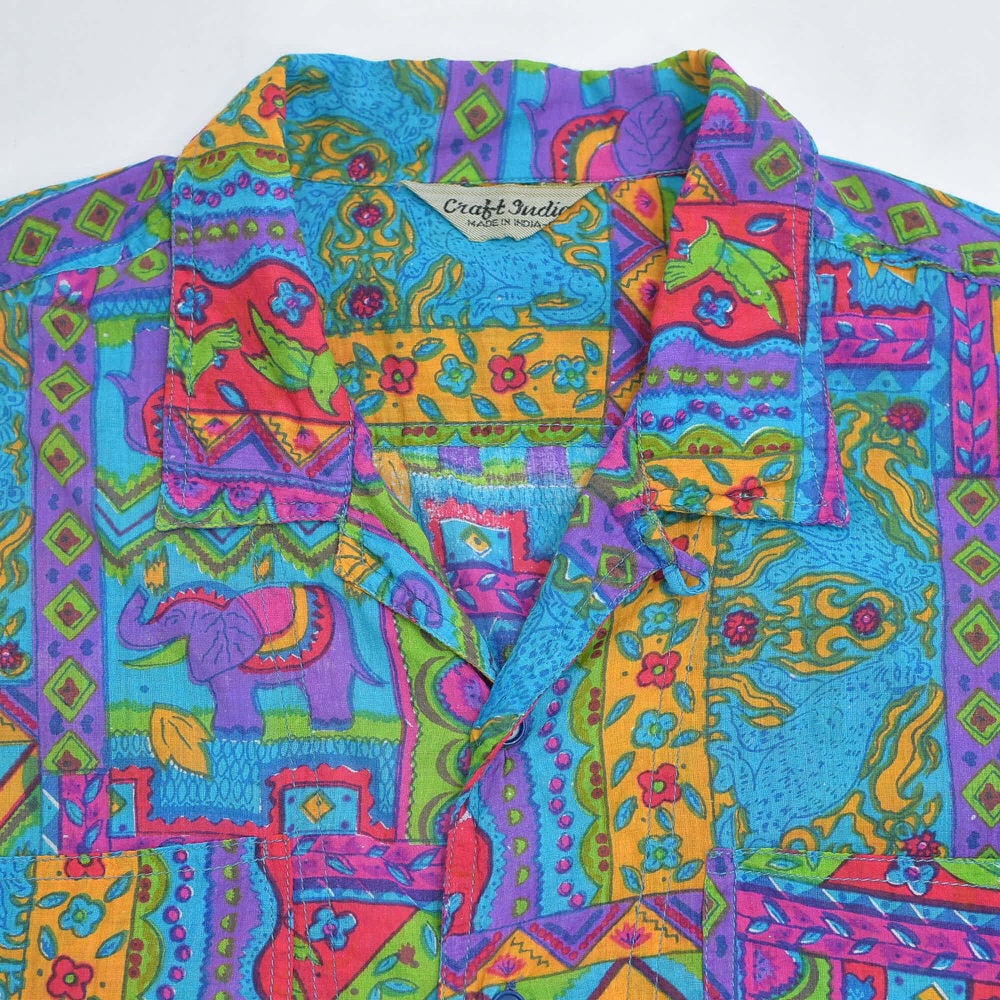90s Craft India インディアンコットン 総柄 オープンカラーシャツ