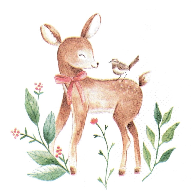 【FASANA】バラ売り2枚 カクテルサイズ ペーパーナプキン baby deer ホワイト