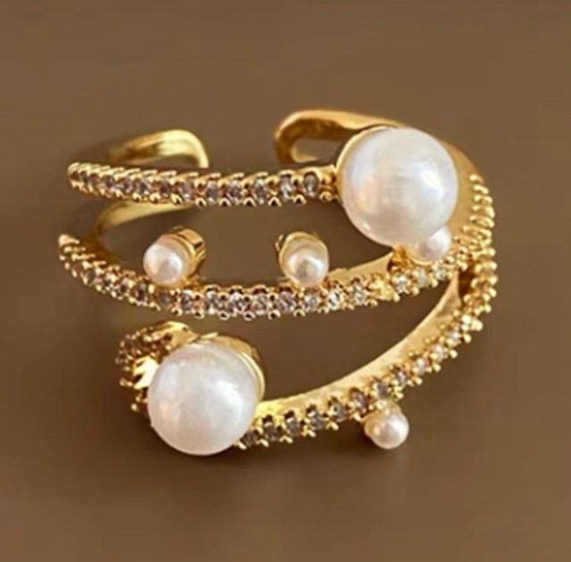 Triple line Pearl design Ring