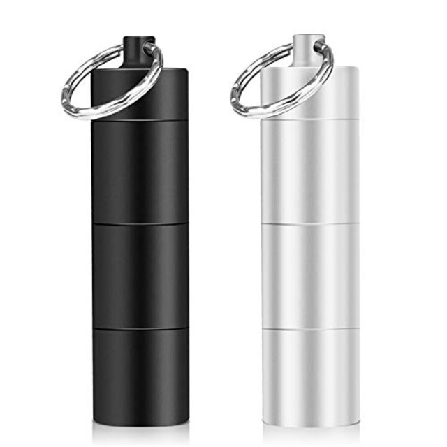 Opret ピルケース 携帯型 サプリケース 防水 ニトロ 薬入れ 一日三回 飲み忘れ アルミ合金 キーホルダー ゴムパッキン付き 3連結 2色セット ブラック+シルバー