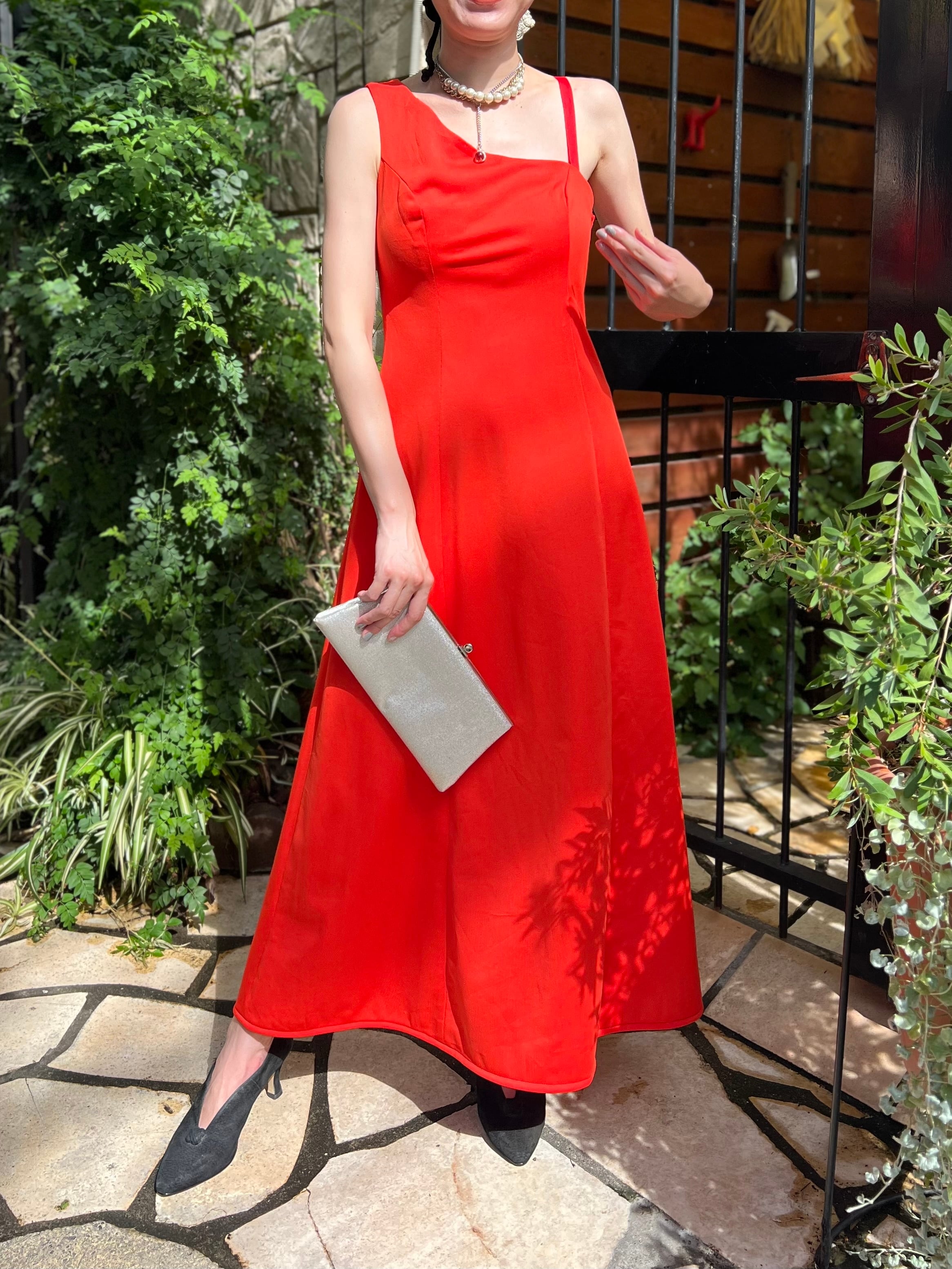 70s orange sleeveless design poly dress ( ヴィンテージ 70s orange sleeveless design poly dress ( ヴィンテージ