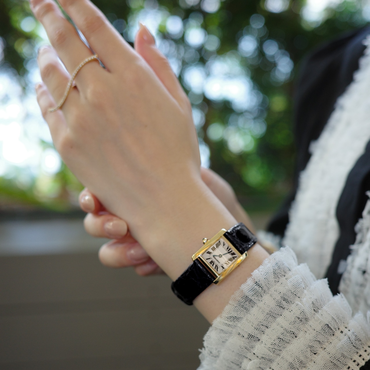 カルティエ タンクフランセーズ SM ゴールド×レザー