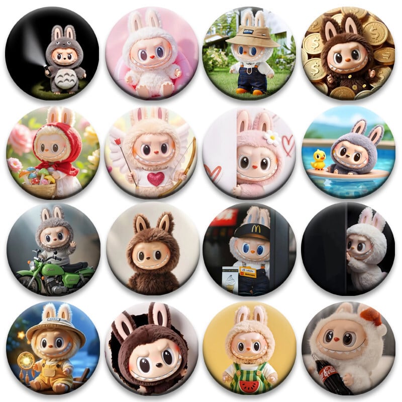 【50%OFF 16個入り】Labubuラブブ 缶バッジ 16個セット 直径58mm ポップマート 公式 マスコットピン コレクション