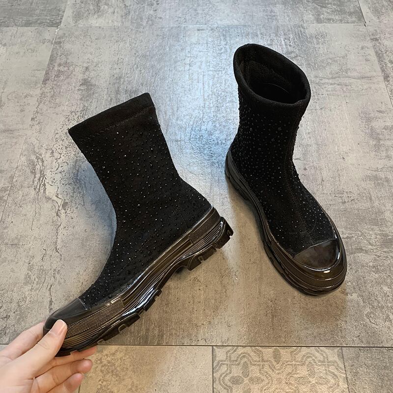 ブーツオータムレッドカジュアルブラック薄手スキニー 靴 シューズ 秋物 フェイクシューズ49027918648