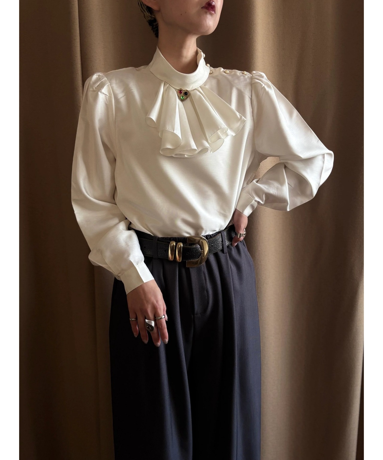 noble classical jabot shirt-4637-4【ブローチ付属商品】