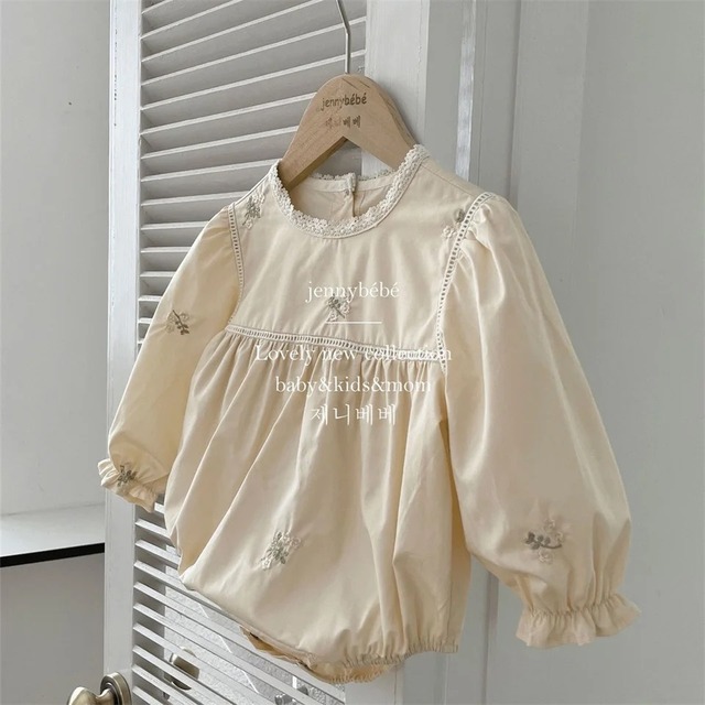 刺繍flower rompers