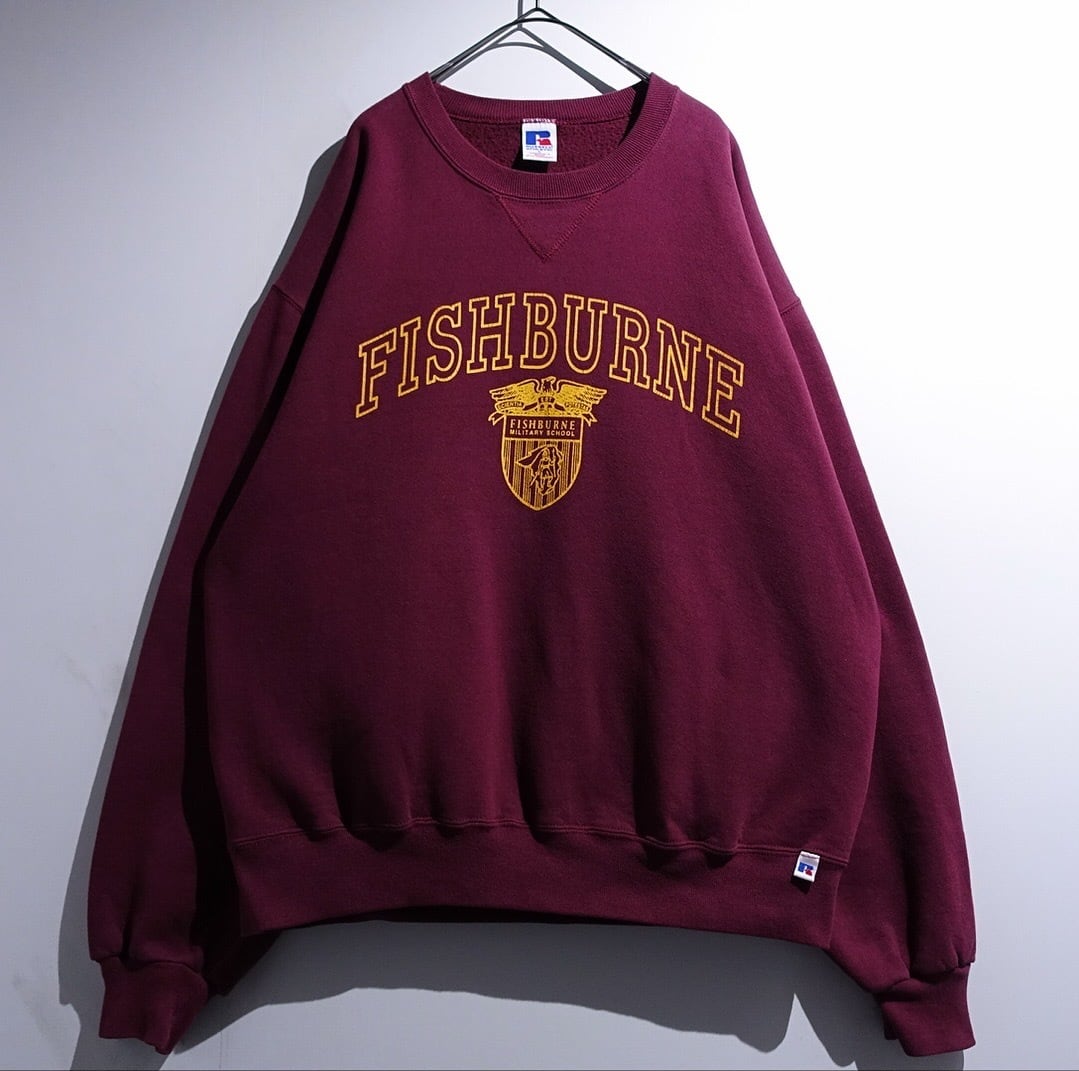 90s "RUSSELL" Bordeaux Fishburne Military School Print Sweat