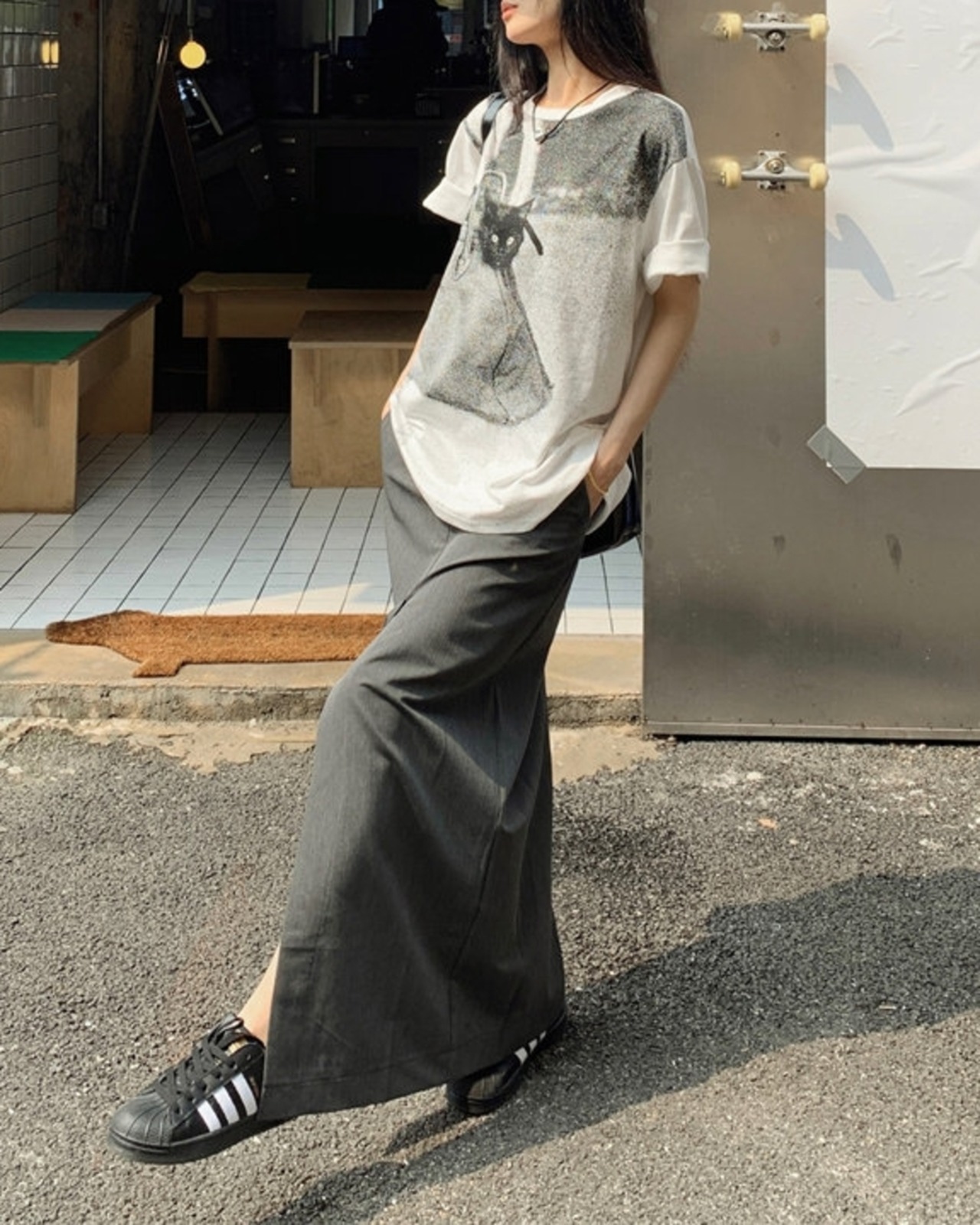 キャットグラフィックプリント Tシャツ A1009 - 17