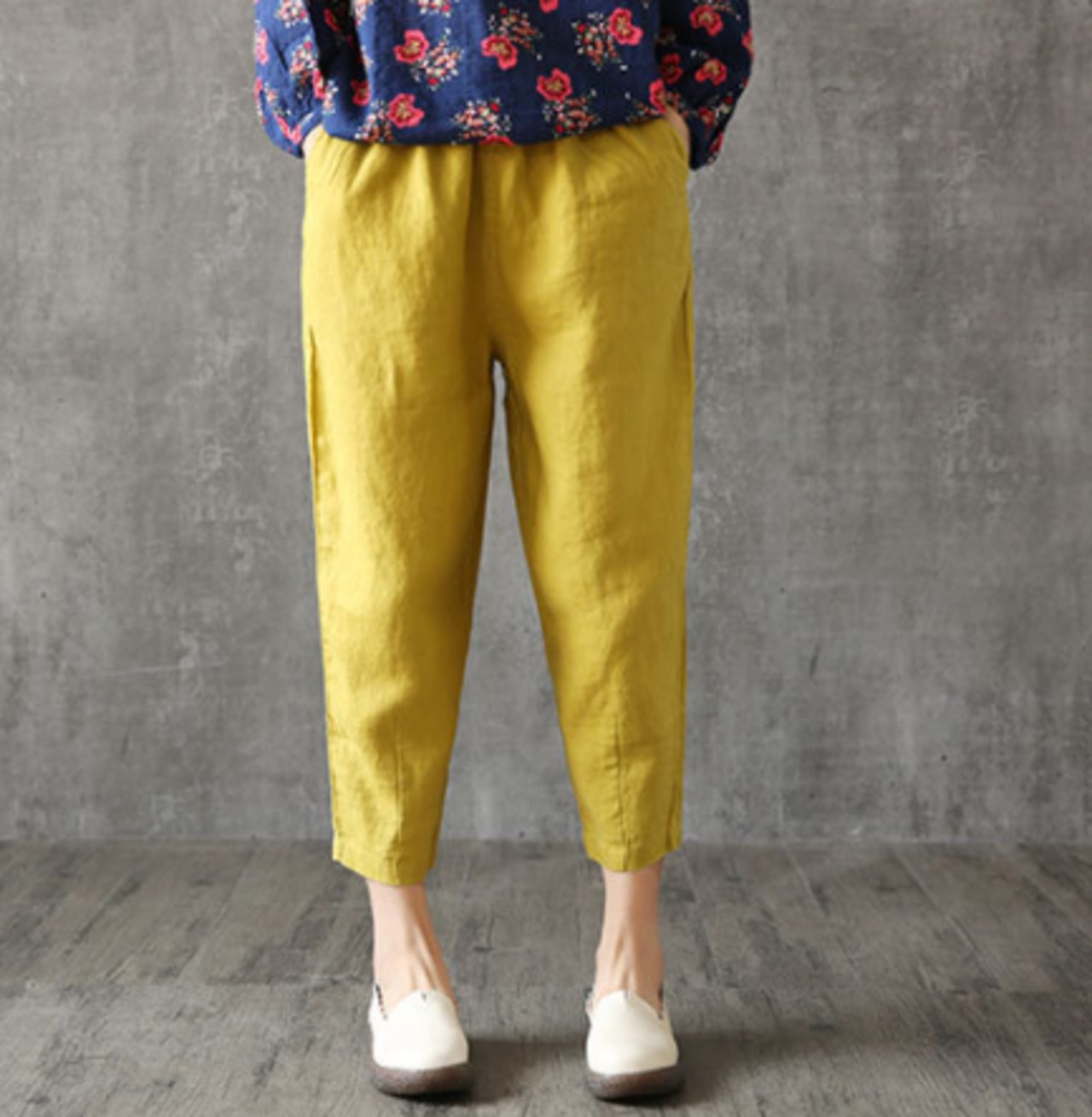 サルエルパンツ イエロー/ブルー 星柄2点セット｜サルエルパンツ