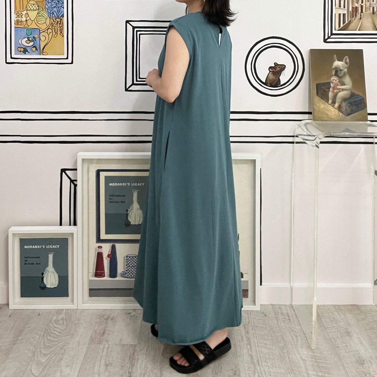 ロゴプリントノースリーブカットソーワンピース