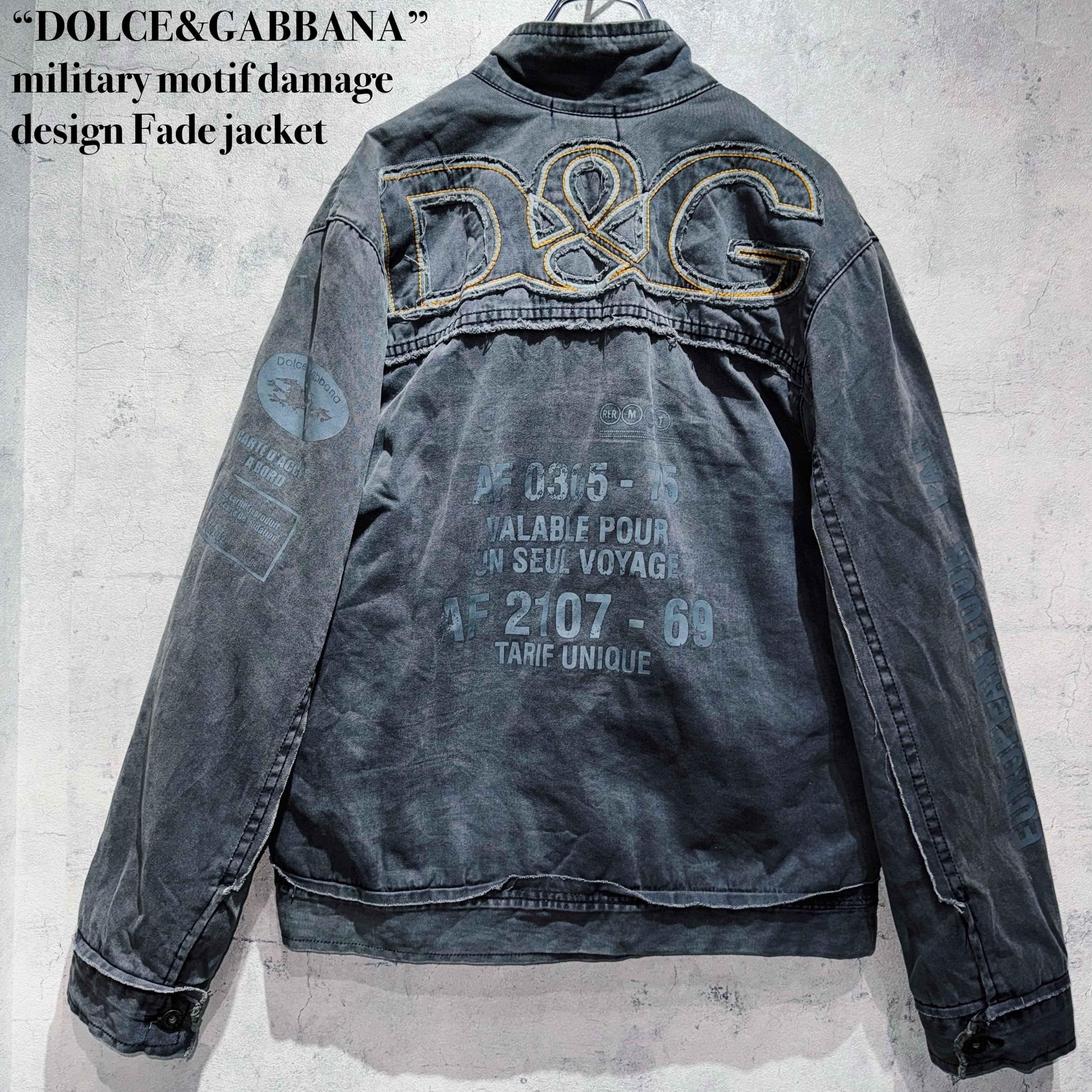 “DOLCE&GABBANA”military motif damage design Fade jacket