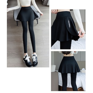 【送料無料】 スポーツパンツ スカート付き 重ね着風 ヨガパンツ レディース 春夏 韓国 ストレッチ フィットネス スポーツ ヨガ ダンス ハイウエスト スカート付きパンツ 大人可愛い 大人女子