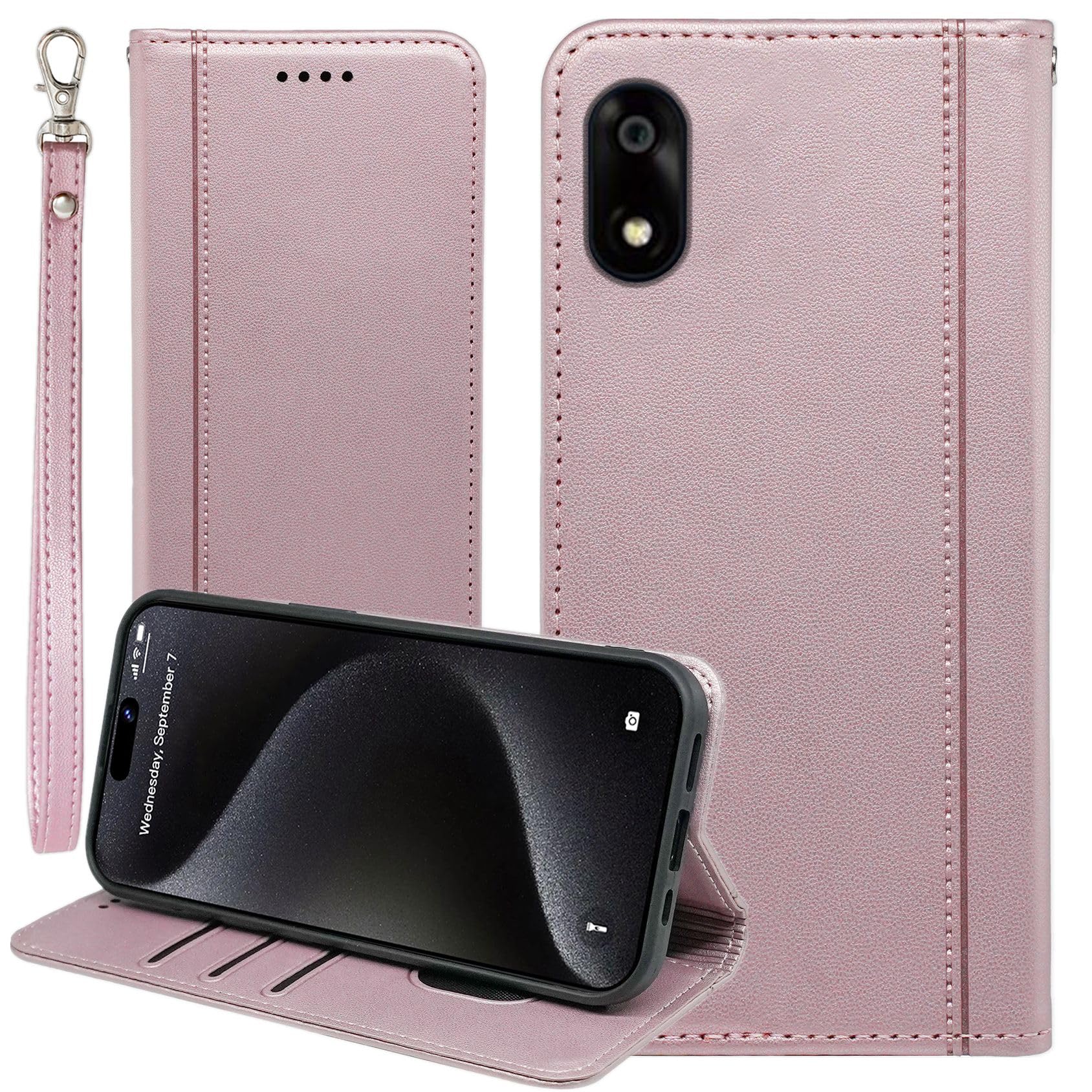 Cobeimisr ZTE かんたんスマホ4 A402ZT ケース 手帳型 ワイモバイル 通用 簡単スマホ4 携帯ケース かんたんスマホ4 ストラップケース Y!mobile 携帯カバー 簡単スマホ4 カバー ストラップ付きケース 手帳 耐衝撃 Cobeimisr CASE マグネット ストラップ カード スマホケース ピンク