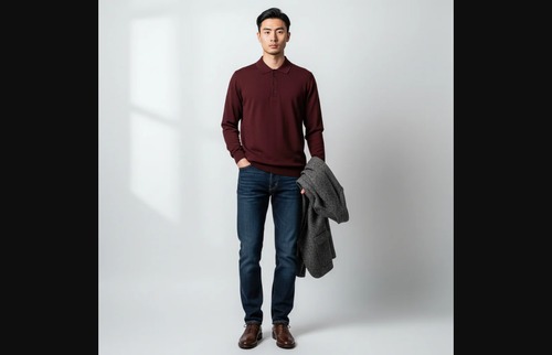 【ニットポロ】Drumohr　ドルモア　長袖　ボルドー