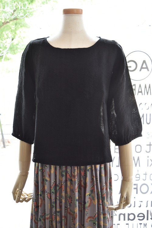 Miki MIALY(ミキミアリ) 24A/W 7分袖プルオーバーニット<NOIR>