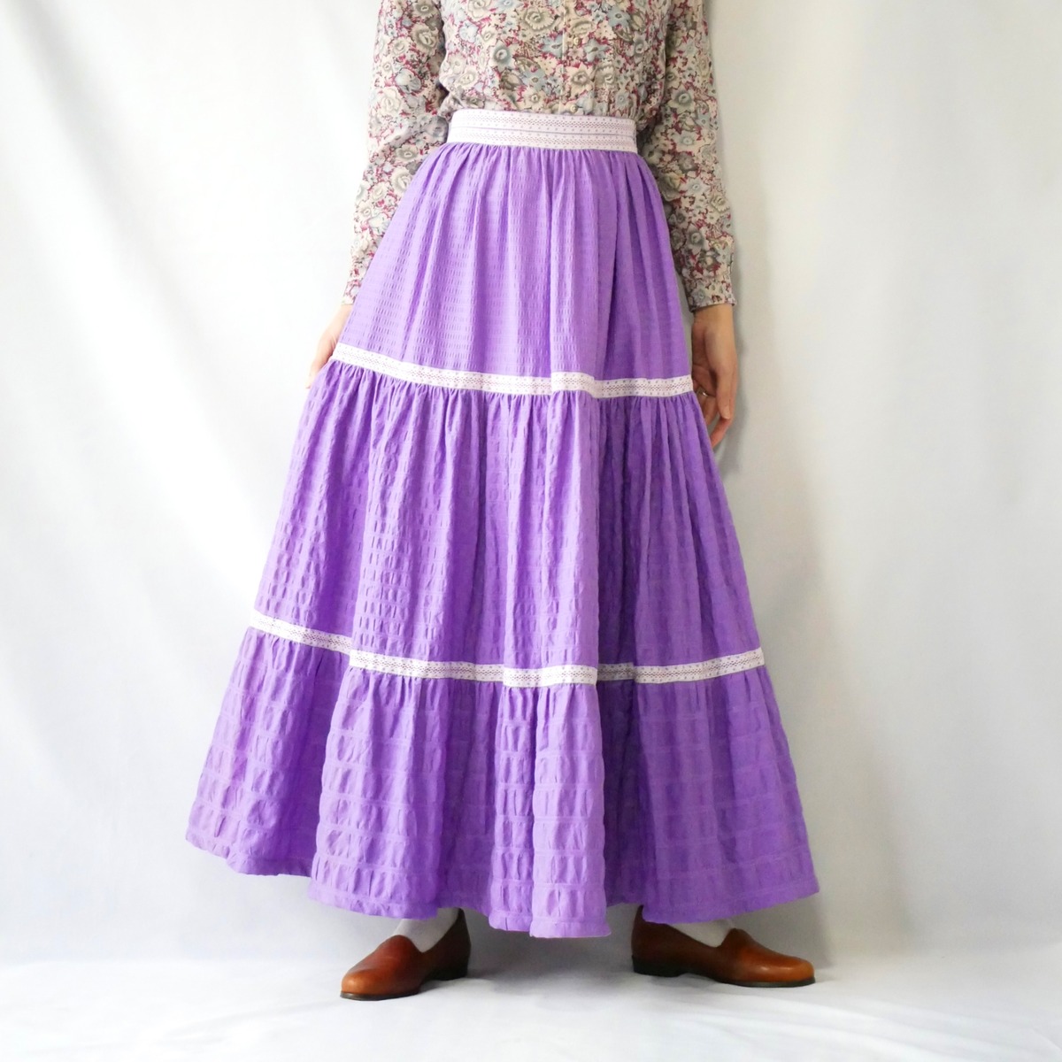 7-80s violet purple tiered maxi skirt 紫マキシ丈ティアードスカート | &Dorothy used ...