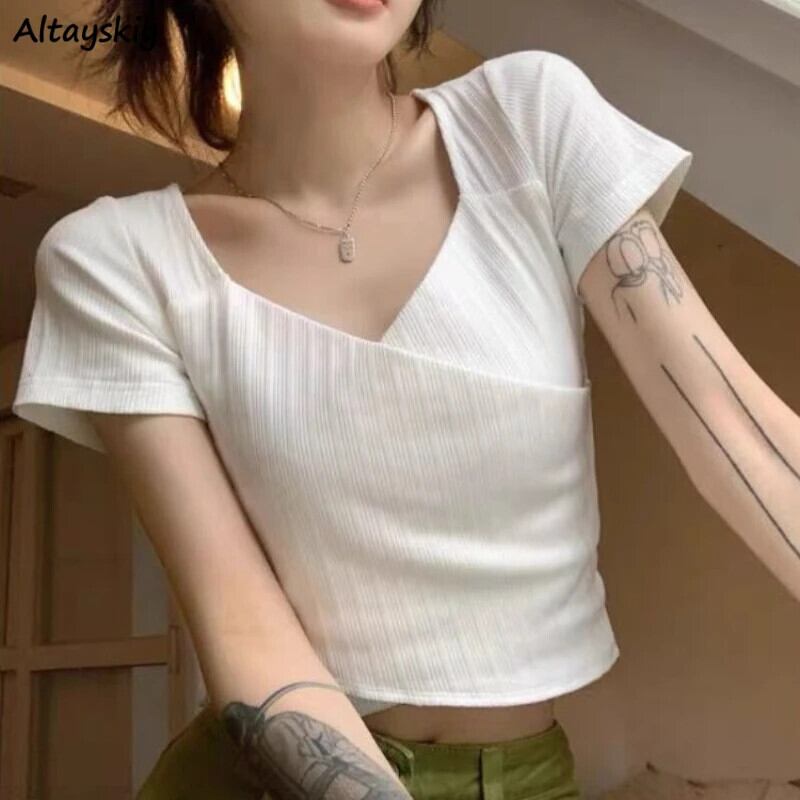 【新作】【送料無料】 Tシャツ女性ソリッドインシックな夏不規則なデザインスリムオールマッチファッションセクシーな女の子レジャーオルストリートシンプルな日常 039306652990