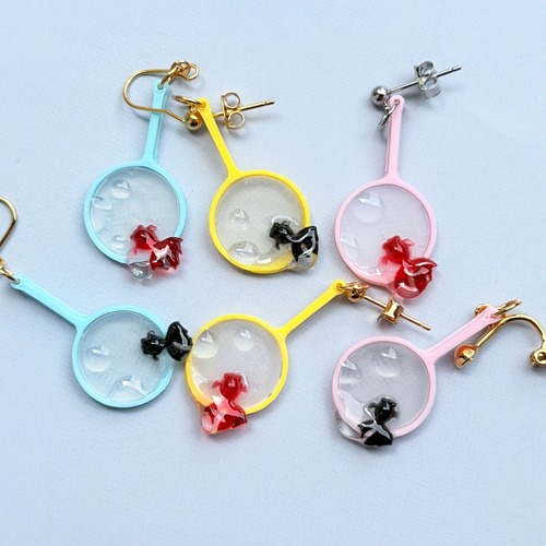 【片耳販売】お祭りの思い出｜ぷっくり金魚すくいのポイ　ピアス イヤリング イヤーカフ ネックレス チャーム　