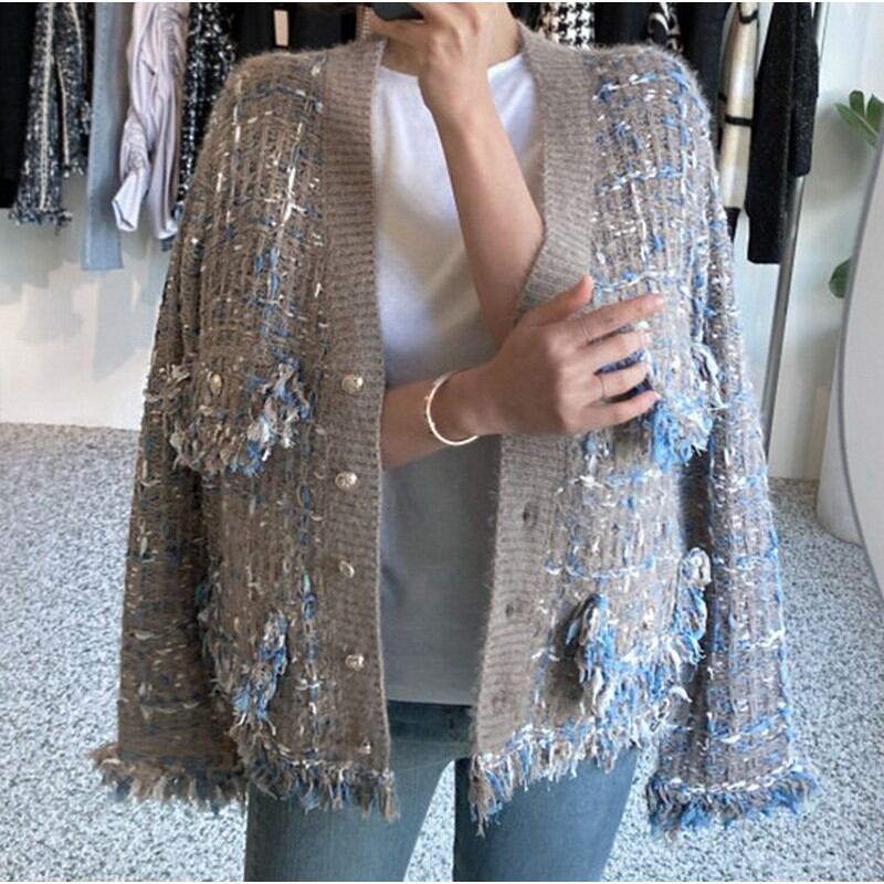 ◇2color◇ fringe mix color knit cardigan DR358 | DRESS WOW